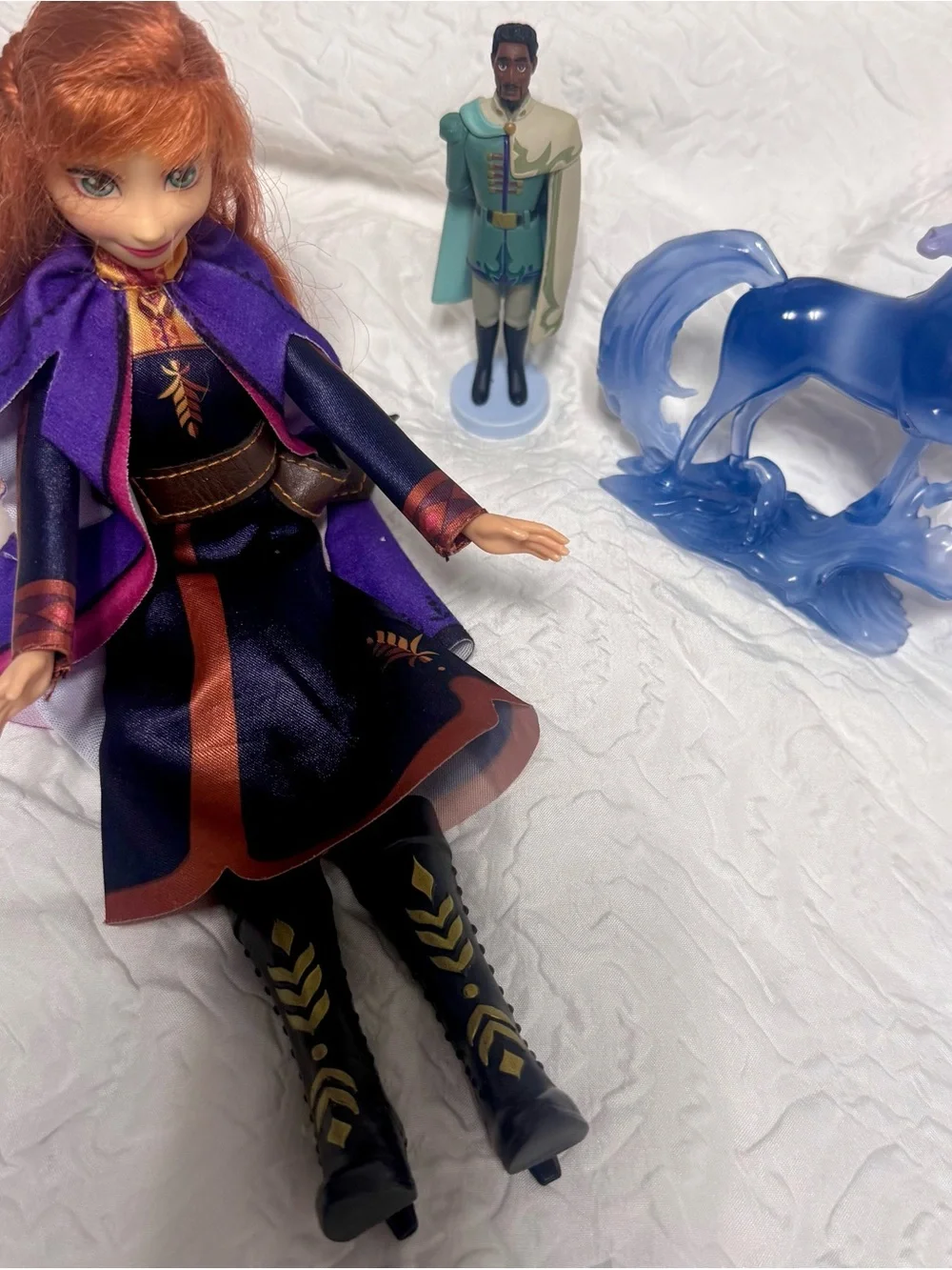 Disney Anna Doll with Purple Outfit, Black & Gold Boots and Blue Spirit Horse